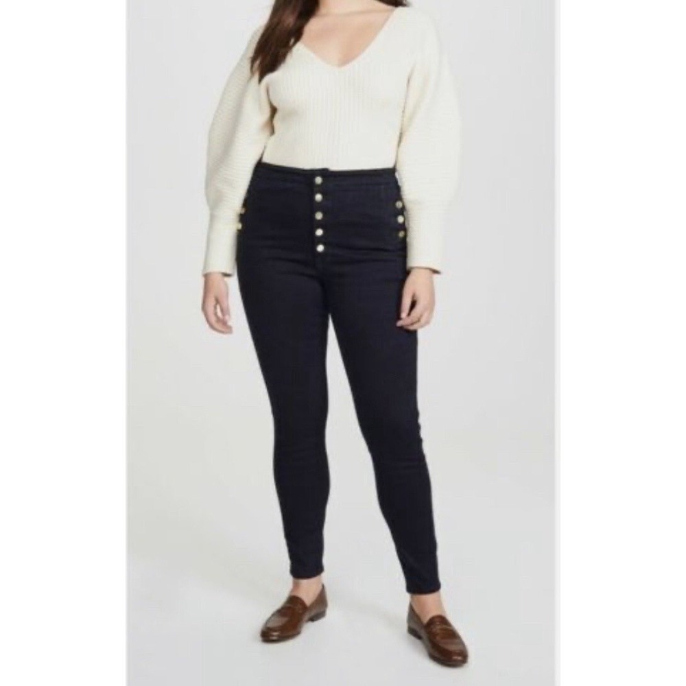 J Brand Natasha High Rise Dark Blue Jeans Gold Button Fly Sailor Style 36 X30